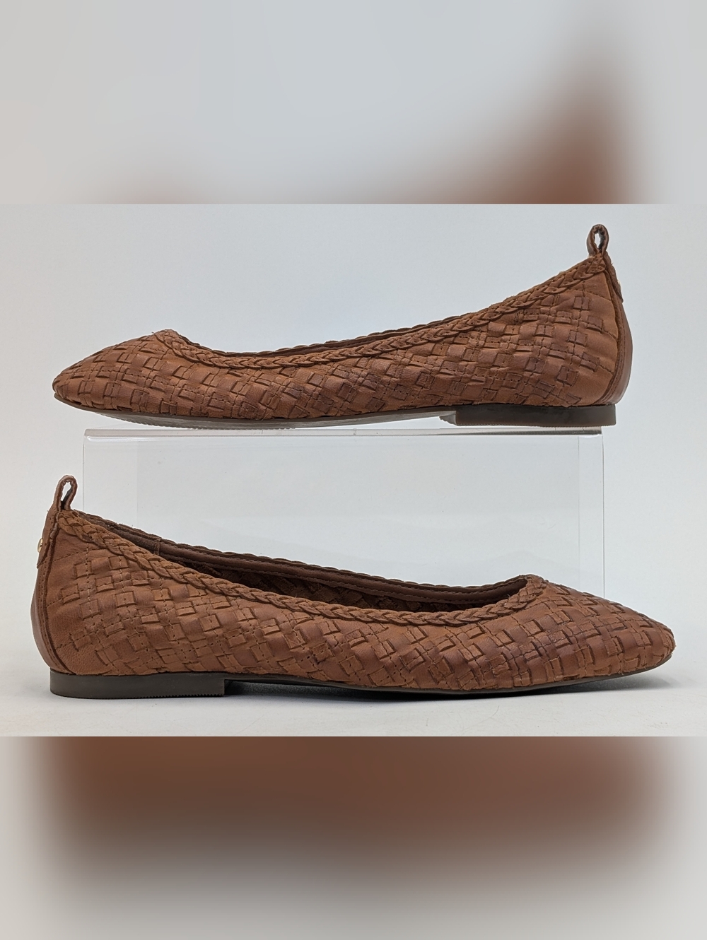 Handcrafted Soft Woven Leather Ballet Flats Sz 7.5 Gold Tone Accents & Pull Tabs - Picture 11 of 17